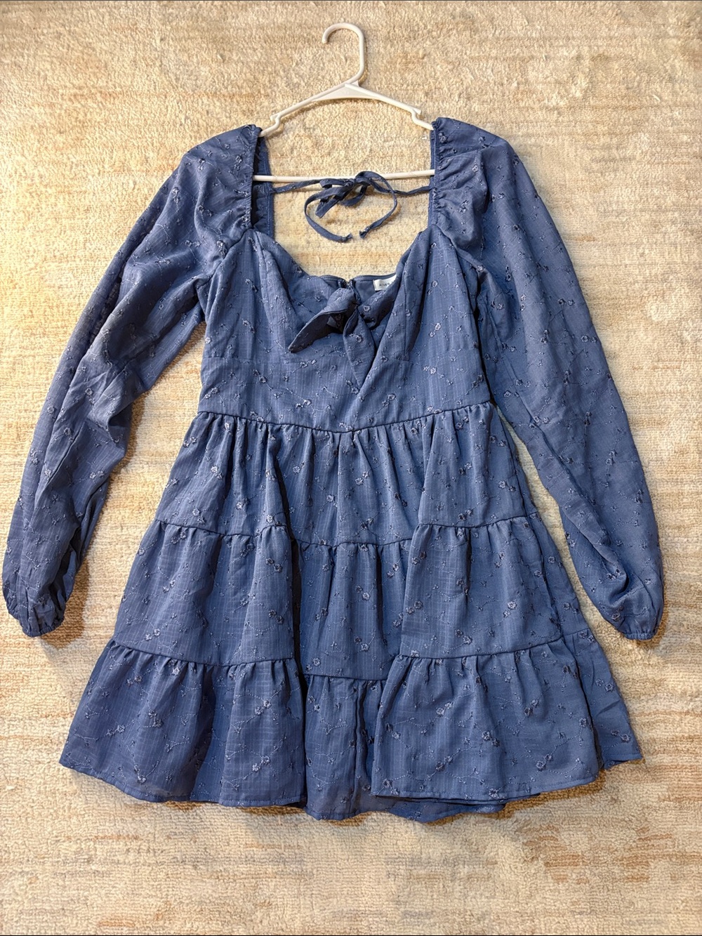 Altar'd State Navy Blue Long-Sleeve Tiered Eyelet Dress